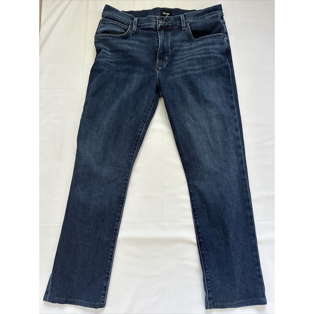 Hudson Jeans Mens 36 Blake Slim Straight Dark Wash Button Zipper Denim Motion